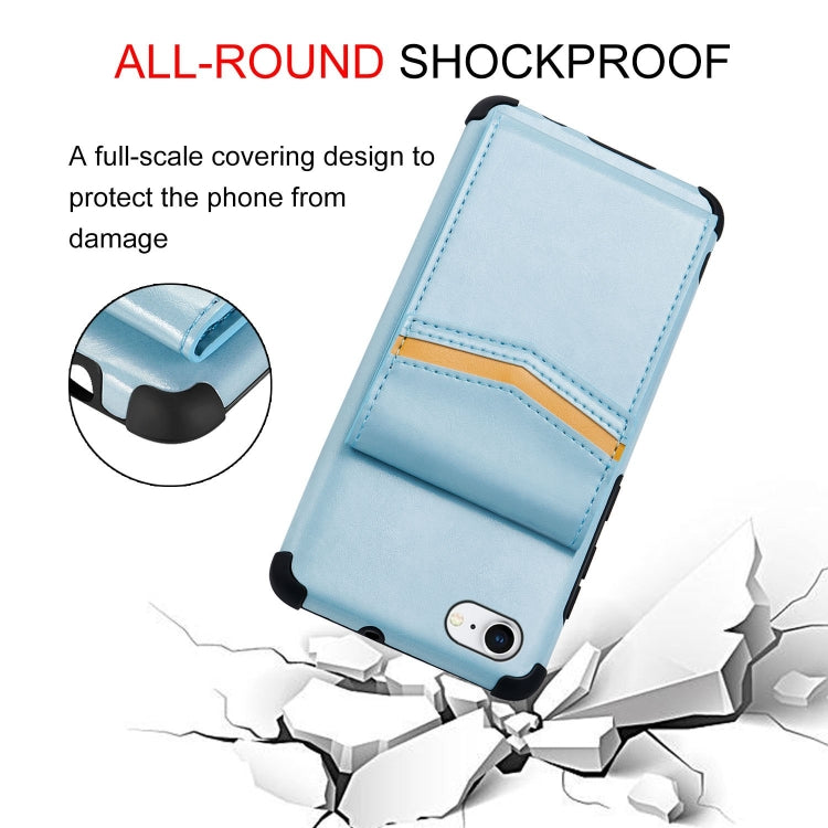 For iPhone 8 & 7 Flip Card Bag Copper Buckle TPU + PU Leather Back Cover Shockproof Case with Card Slots & Photo Frame