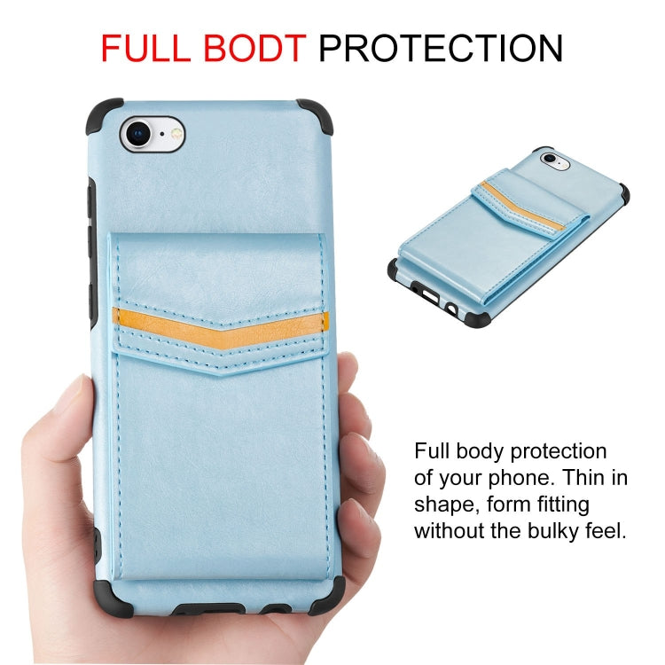 For iPhone 8 & 7 Flip Card Bag Copper Buckle TPU + PU Leather Back Cover Shockproof Case with Card Slots & Photo Frame