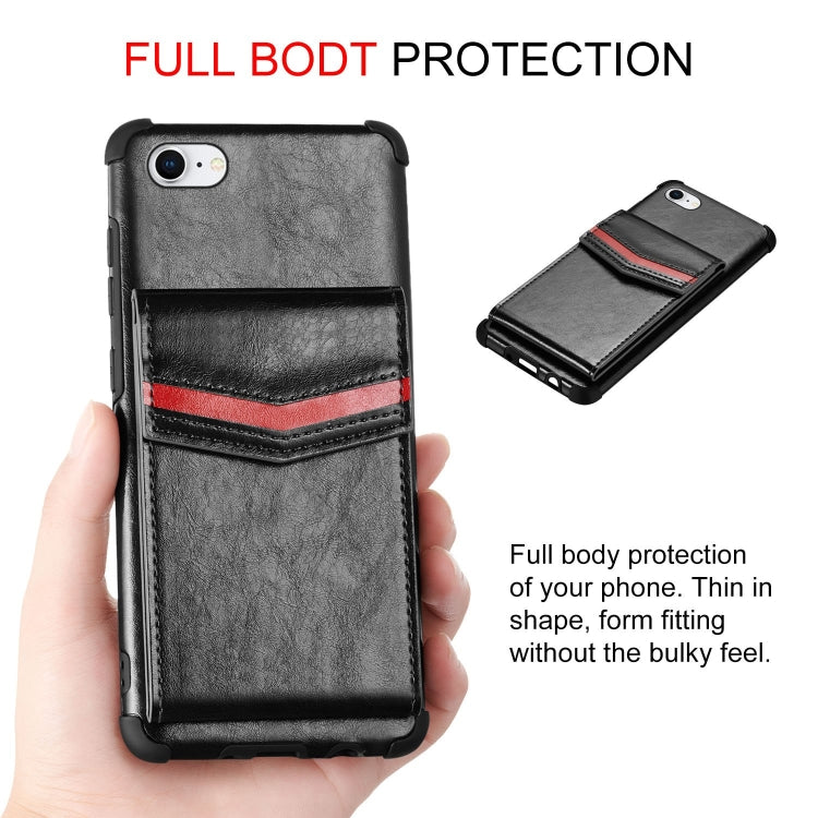 For iPhone 8 & 7 Flip Card Bag Copper Buckle TPU + PU Leather Back Cover Shockproof Case with Card Slots & Photo Frame