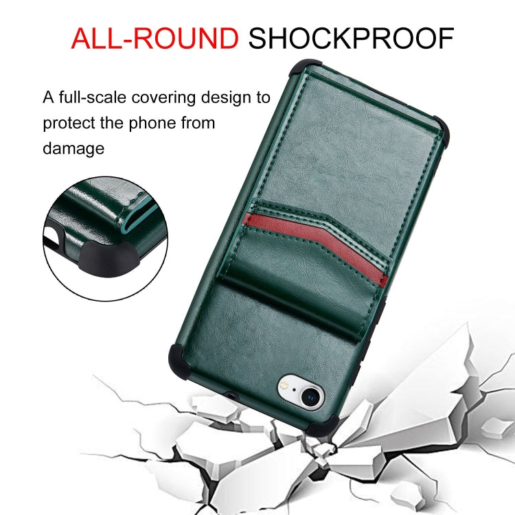 For iPhone 8 & 7 Flip Card Bag Copper Buckle TPU + PU Leather Back Cover Shockproof Case with Card Slots & Photo Frame