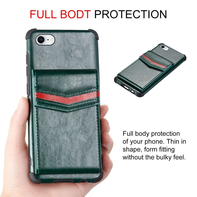 For iPhone 8 & 7 Flip Card Bag Copper Buckle TPU + PU Leather Back Cover Shockproof Case with Card Slots & Photo Frame