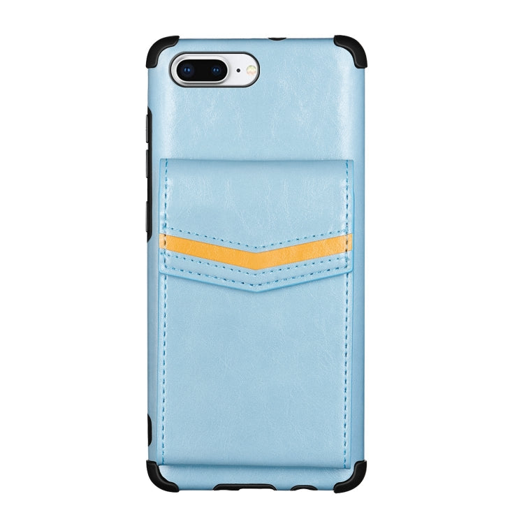 For iPhone 8 Plus & 7 Plus Flip Card Bag Copper Buckle TPU + PU Leather Back Cover Shockproof Case with Card Slots & Photo Frame