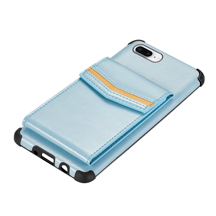 For iPhone 8 Plus & 7 Plus Flip Card Bag Copper Buckle TPU + PU Leather Back Cover Shockproof Case with Card Slots & Photo Frame