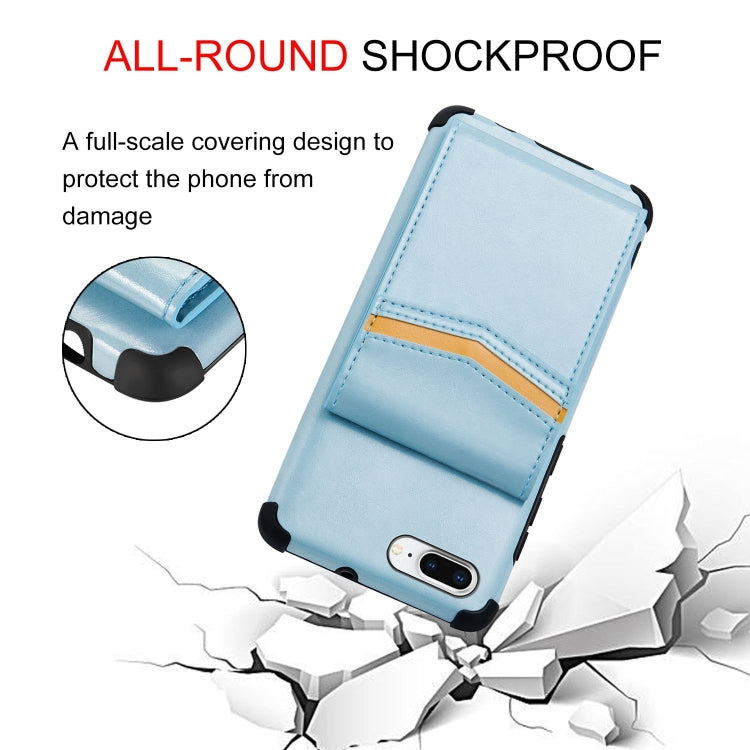 For iPhone 8 Plus & 7 Plus Flip Card Bag Copper Buckle TPU + PU Leather Back Cover Shockproof Case with Card Slots & Photo Frame