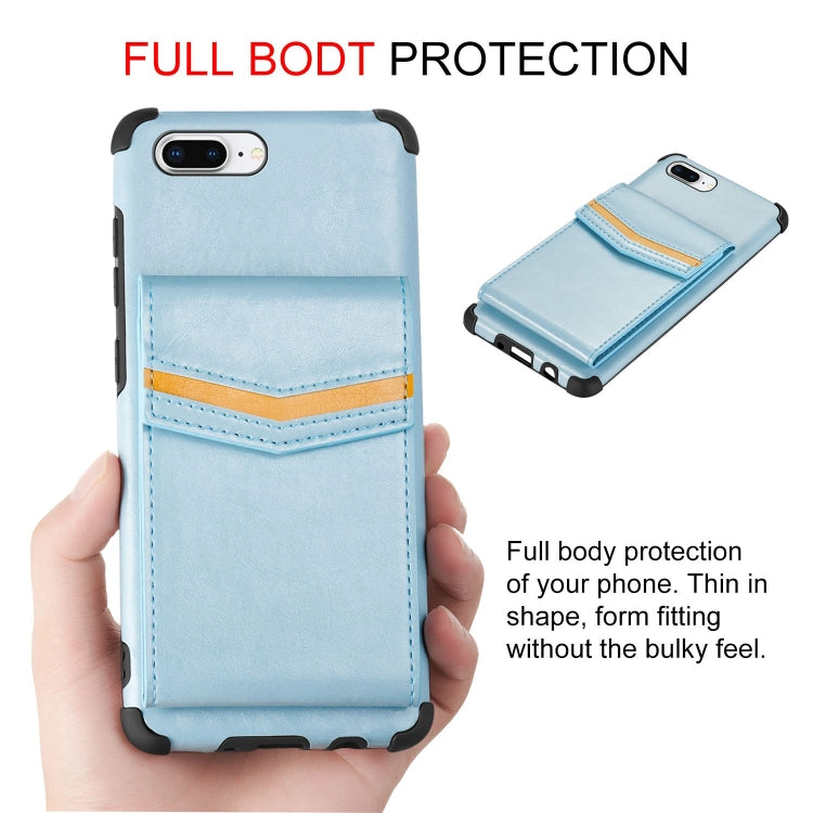 For iPhone 8 Plus & 7 Plus Flip Card Bag Copper Buckle TPU + PU Leather Back Cover Shockproof Case with Card Slots & Photo Frame