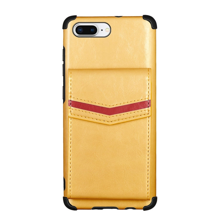 For iPhone 8 Plus & 7 Plus Flip Card Bag Copper Buckle TPU + PU Leather Back Cover Shockproof Case with Card Slots & Photo Frame