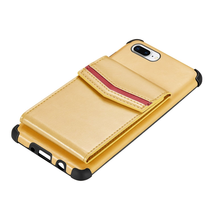 For iPhone 8 Plus & 7 Plus Flip Card Bag Copper Buckle TPU + PU Leather Back Cover Shockproof Case with Card Slots & Photo Frame