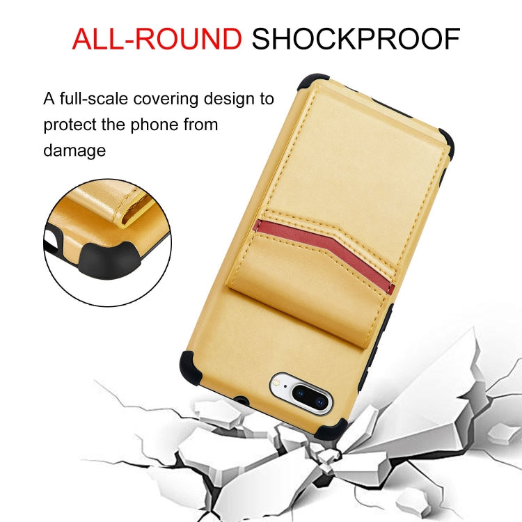 For iPhone 8 Plus & 7 Plus Flip Card Bag Copper Buckle TPU + PU Leather Back Cover Shockproof Case with Card Slots & Photo Frame