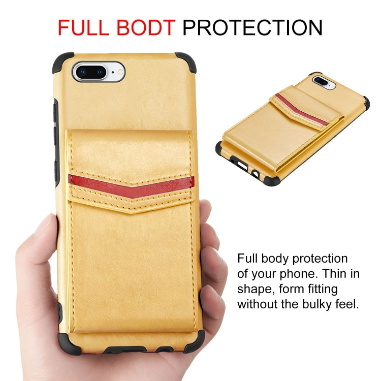 For iPhone 8 Plus & 7 Plus Flip Card Bag Copper Buckle TPU + PU Leather Back Cover Shockproof Case with Card Slots & Photo Frame