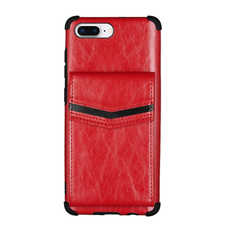For iPhone 8 Plus & 7 Plus Flip Card Bag Copper Buckle TPU + PU Leather Back Cover Shockproof Case with Card Slots & Photo Frame