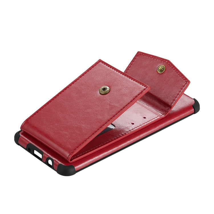 For iPhone 8 Plus & 7 Plus Flip Card Bag Copper Buckle TPU + PU Leather Back Cover Shockproof Case with Card Slots & Photo Frame