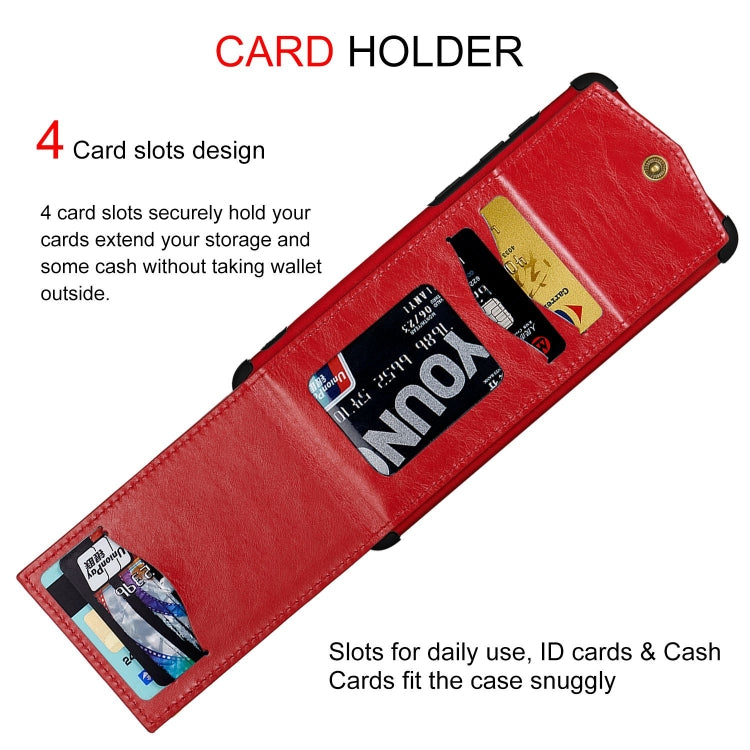 For iPhone 8 Plus & 7 Plus Flip Card Bag Copper Buckle TPU + PU Leather Back Cover Shockproof Case with Card Slots & Photo Frame