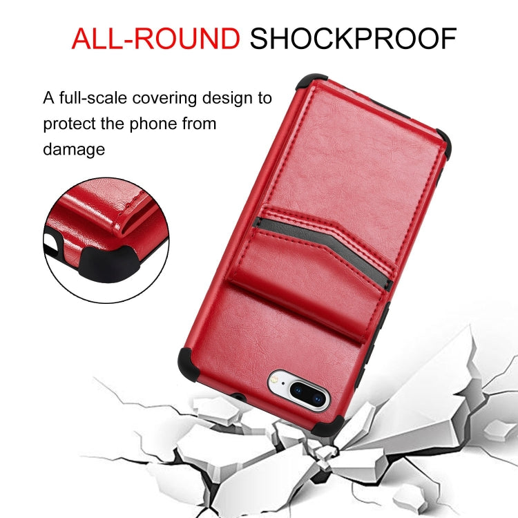 For iPhone 8 Plus & 7 Plus Flip Card Bag Copper Buckle TPU + PU Leather Back Cover Shockproof Case with Card Slots & Photo Frame
