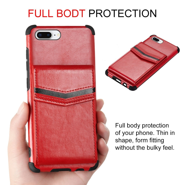 For iPhone 8 Plus & 7 Plus Flip Card Bag Copper Buckle TPU + PU Leather Back Cover Shockproof Case with Card Slots & Photo Frame