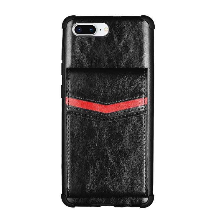 For iPhone 8 Plus & 7 Plus Flip Card Bag Copper Buckle TPU + PU Leather Back Cover Shockproof Case with Card Slots & Photo Frame