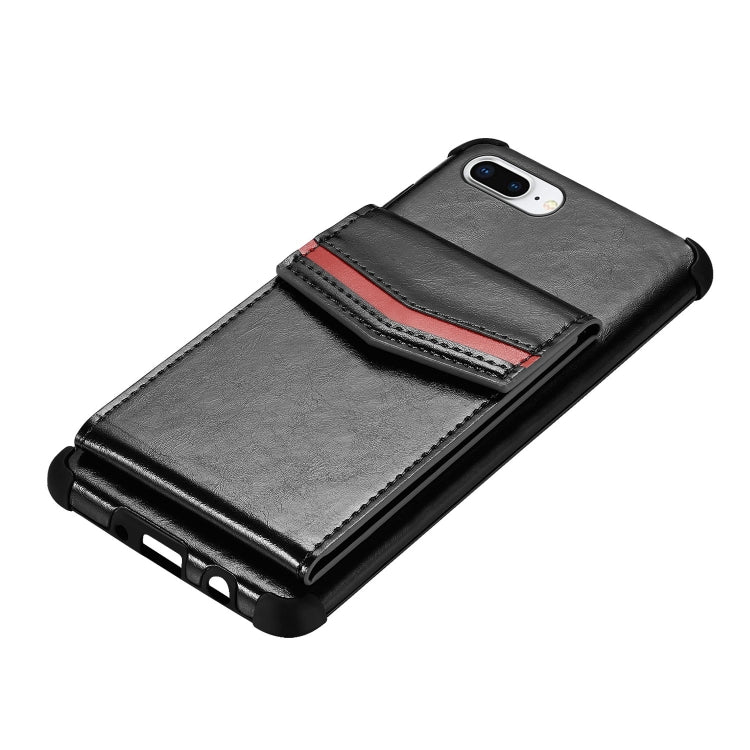 For iPhone 8 Plus & 7 Plus Flip Card Bag Copper Buckle TPU + PU Leather Back Cover Shockproof Case with Card Slots & Photo Frame
