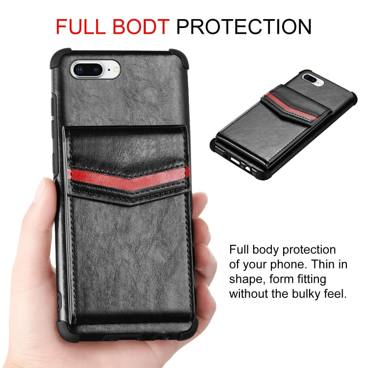 For iPhone 8 Plus & 7 Plus Flip Card Bag Copper Buckle TPU + PU Leather Back Cover Shockproof Case with Card Slots & Photo Frame