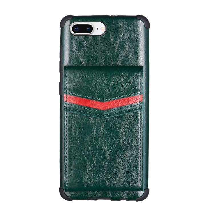 For iPhone 8 Plus & 7 Plus Flip Card Bag Copper Buckle TPU + PU Leather Back Cover Shockproof Case with Card Slots & Photo Frame