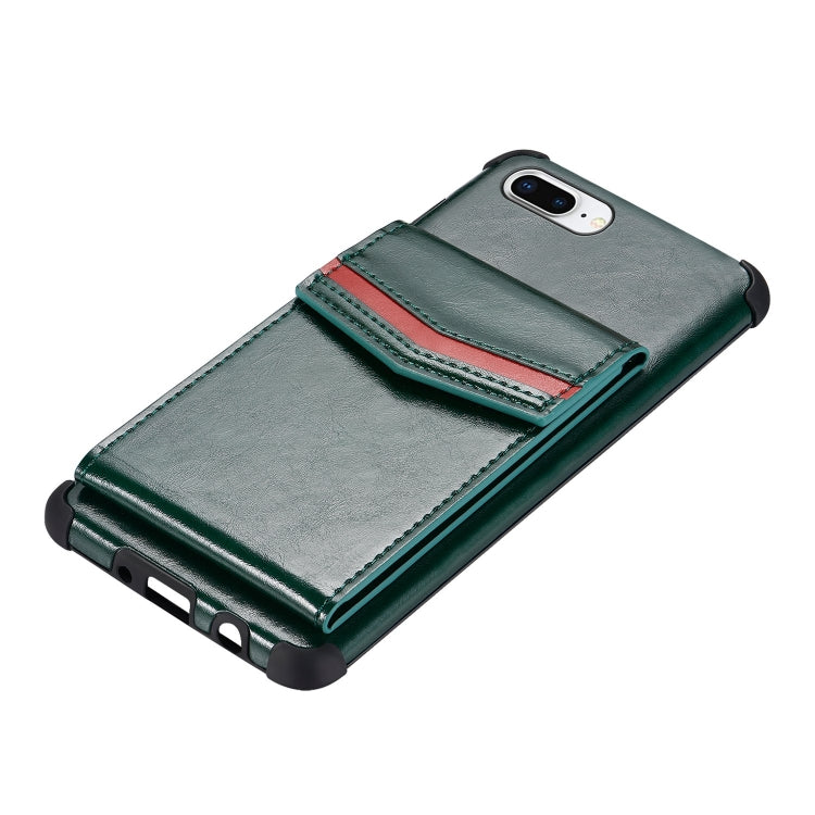 For iPhone 8 Plus & 7 Plus Flip Card Bag Copper Buckle TPU + PU Leather Back Cover Shockproof Case with Card Slots & Photo Frame