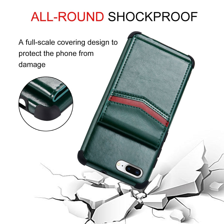 For iPhone 8 Plus & 7 Plus Flip Card Bag Copper Buckle TPU + PU Leather Back Cover Shockproof Case with Card Slots & Photo Frame
