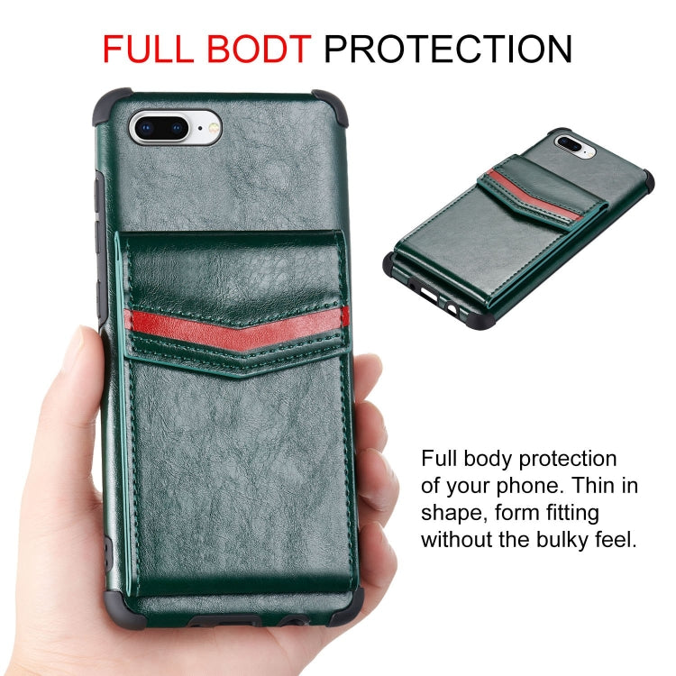 For iPhone 8 Plus & 7 Plus Flip Card Bag Copper Buckle TPU + PU Leather Back Cover Shockproof Case with Card Slots & Photo Frame