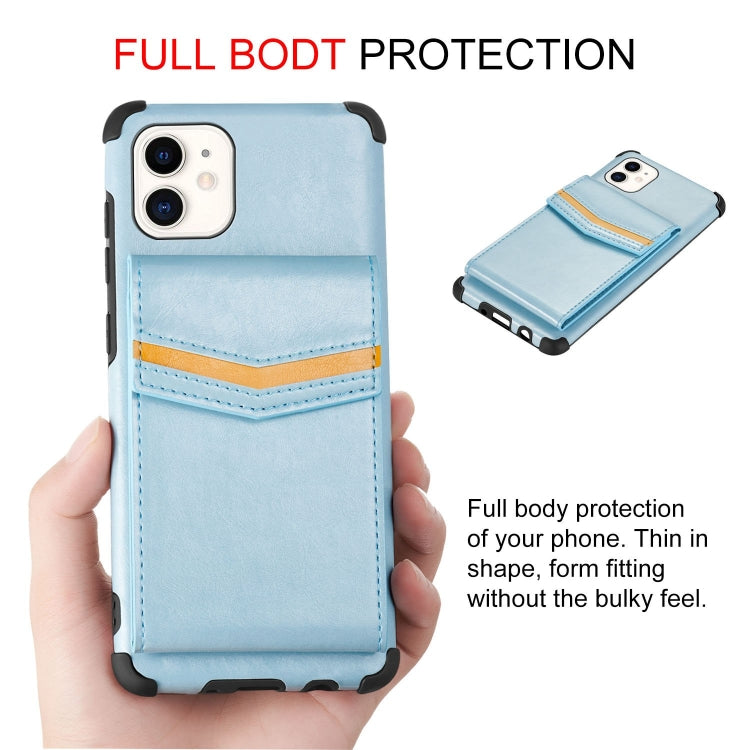 For iPhone 11 Flip Card Bag Copper Buckle TPU + PU Leather Back Cover Shockproof Case with Card Slots & Photo Frame