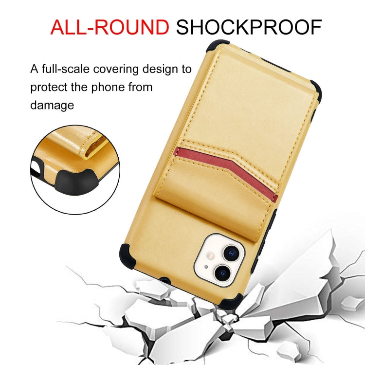 For iPhone 11 Flip Card Bag Copper Buckle TPU + PU Leather Back Cover Shockproof Case with Card Slots & Photo Frame