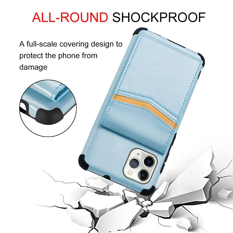 For iPhone 11 Pro Max Flip Card Bag Copper Buckle TPU + PU Leather Back Cover Shockproof Case with Card Slots & Photo Frame