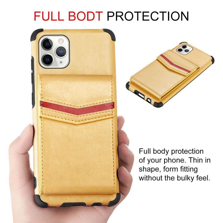For iPhone 11 Pro Max Flip Card Bag Copper Buckle TPU + PU Leather Back Cover Shockproof Case with Card Slots & Photo Frame