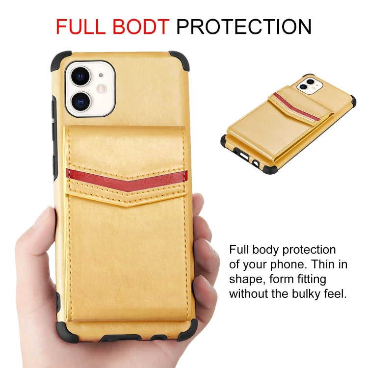 For iPhone 12 mini Flip Card Bag Copper Buckle TPU + PU Leather Back Cover Shockproof Case with Card Slots & Photo Frame