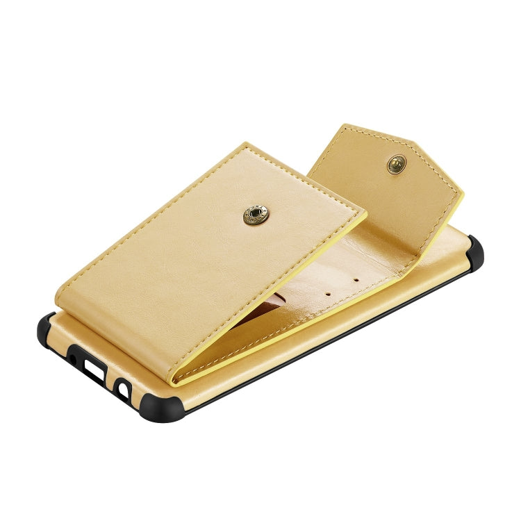 For iPhone 12 Pro Max Flip Card Bag Copper Buckle TPU + PU Leather Back Cover Shockproof Case with Card Slots & Photo Frame