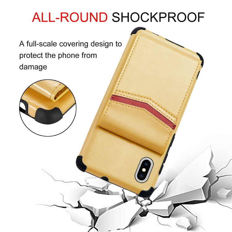 For iPhone XS / X Flip Card Bag Copper Buckle TPU + PU Leather Back Cover Shockproof Case with Card Slots & Photo Frame