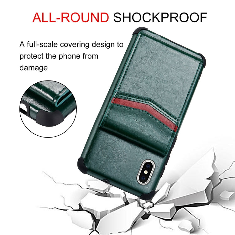 For iPhone XS / X Flip Card Bag Copper Buckle TPU + PU Leather Back Cover Shockproof Case with Card Slots & Photo Frame