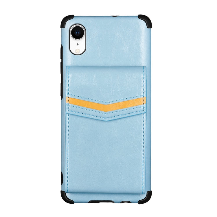 For iPhone XR Flip Card Bag Copper Buckle TPU + PU Leather Back Cover Shockproof Case with Card Slots & Photo Frame