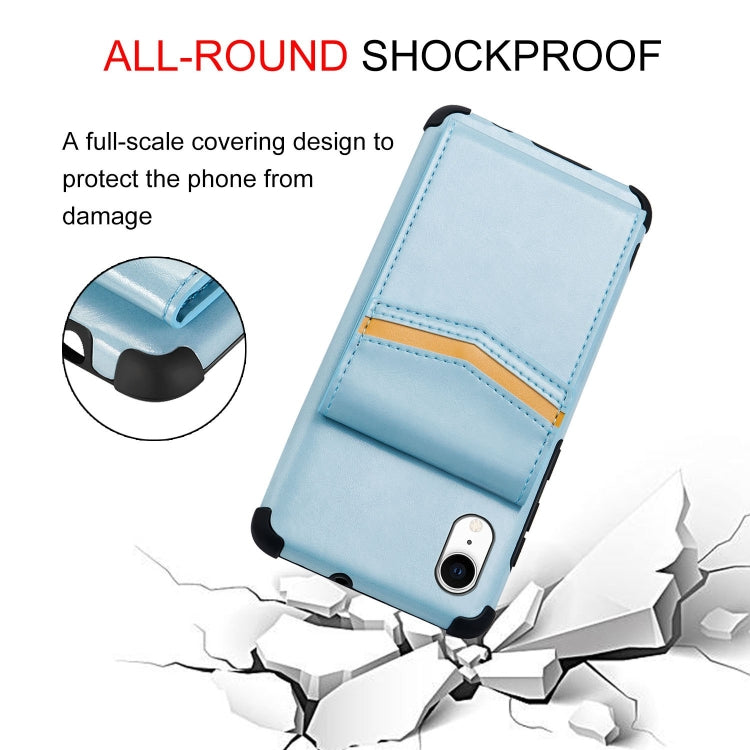 For iPhone XR Flip Card Bag Copper Buckle TPU + PU Leather Back Cover Shockproof Case with Card Slots & Photo Frame