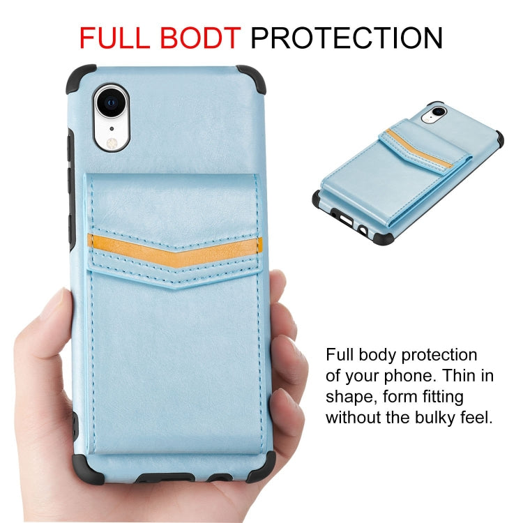 For iPhone XR Flip Card Bag Copper Buckle TPU + PU Leather Back Cover Shockproof Case with Card Slots & Photo Frame