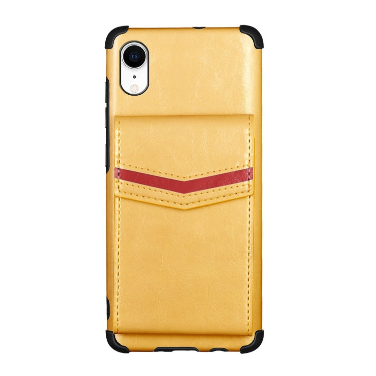 For iPhone XR Flip Card Bag Copper Buckle TPU + PU Leather Back Cover Shockproof Case with Card Slots & Photo Frame