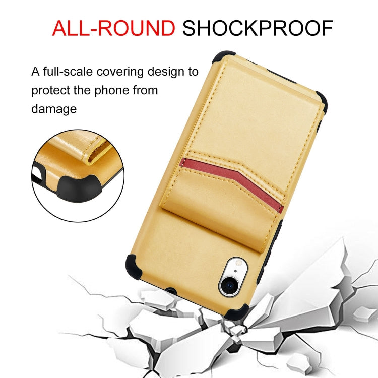 For iPhone XR Flip Card Bag Copper Buckle TPU + PU Leather Back Cover Shockproof Case with Card Slots & Photo Frame