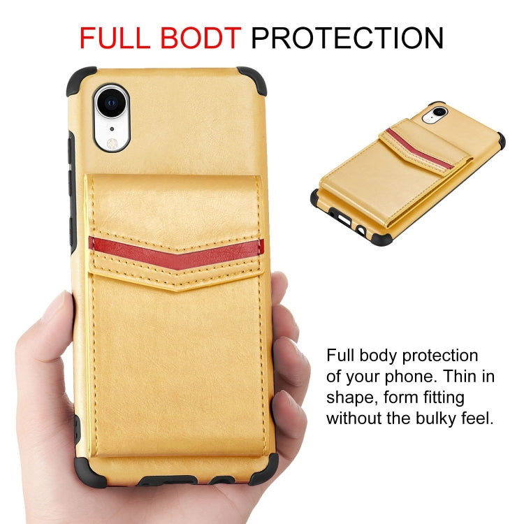 For iPhone XR Flip Card Bag Copper Buckle TPU + PU Leather Back Cover Shockproof Case with Card Slots & Photo Frame