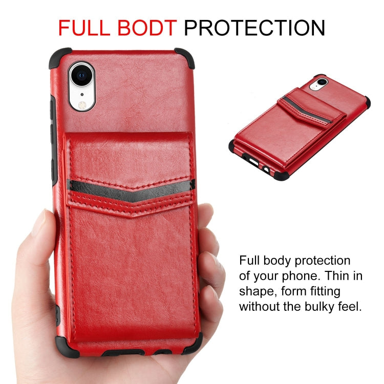 For iPhone XR Flip Card Bag Copper Buckle TPU + PU Leather Back Cover Shockproof Case with Card Slots & Photo Frame