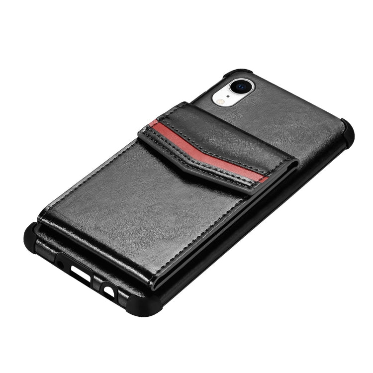 For iPhone XR Flip Card Bag Copper Buckle TPU + PU Leather Back Cover Shockproof Case with Card Slots & Photo Frame