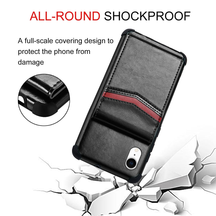 For iPhone XR Flip Card Bag Copper Buckle TPU + PU Leather Back Cover Shockproof Case with Card Slots & Photo Frame