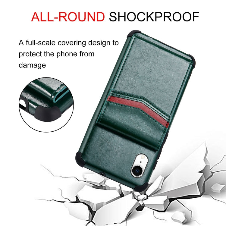 For iPhone XR Flip Card Bag Copper Buckle TPU + PU Leather Back Cover Shockproof Case with Card Slots & Photo Frame