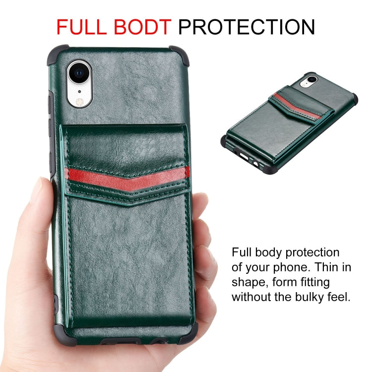 For iPhone XR Flip Card Bag Copper Buckle TPU + PU Leather Back Cover Shockproof Case with Card Slots & Photo Frame