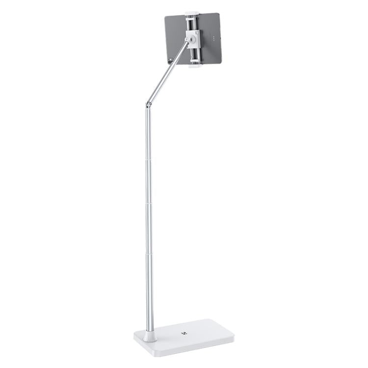 X10 Square Base Infinitely Adjustable Floor Stand Flexible Axis Phone PC Live Broadcast Bracket, Height: 41-155cm  - White