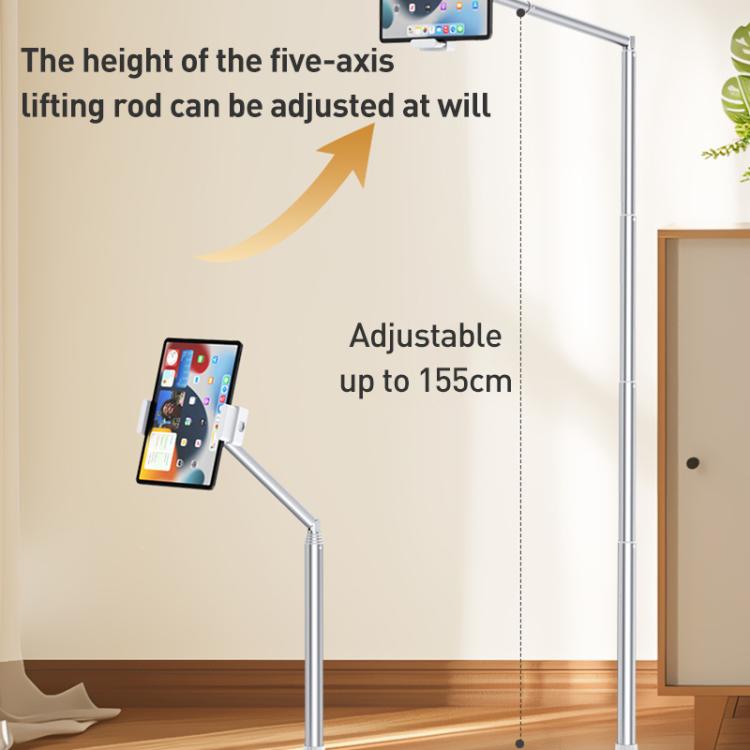 X10 Square Base Infinitely Adjustable Floor Stand Flexible Axis Phone PC Live Broadcast Bracket, Height: 41-155cm  - White