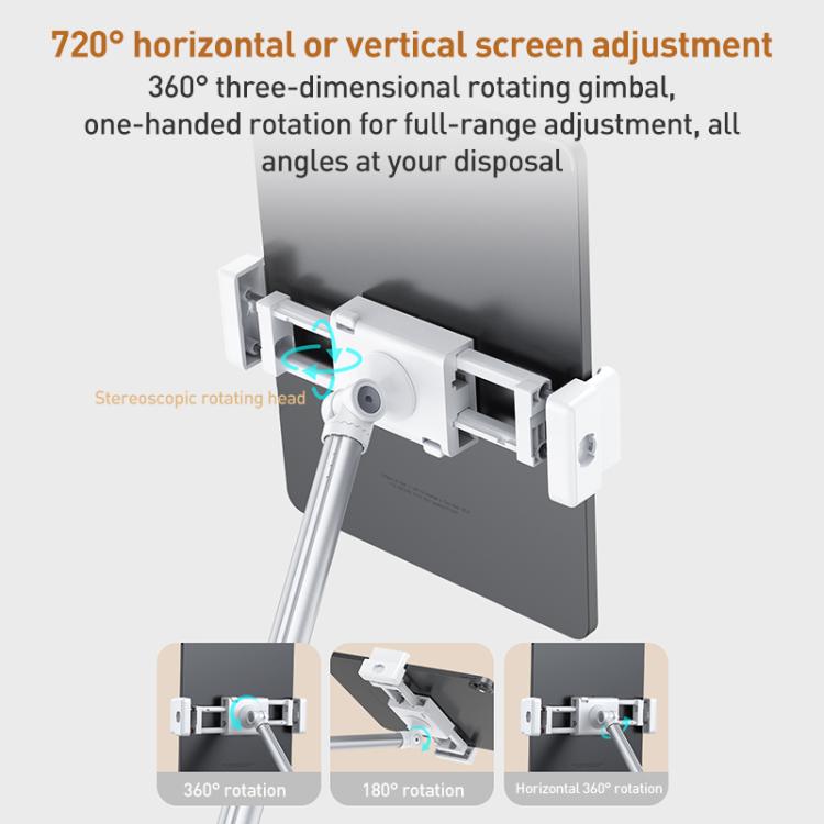 X10 Square Base Infinitely Adjustable Floor Stand Flexible Axis Phone PC Live Broadcast Bracket, Height: 41-155cm  - White