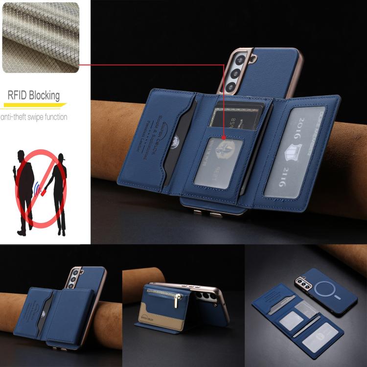 For Samsung Galaxy S25 5G Zipper Horizontal Magnetic Card Bag RFID MagSafe Phone Case