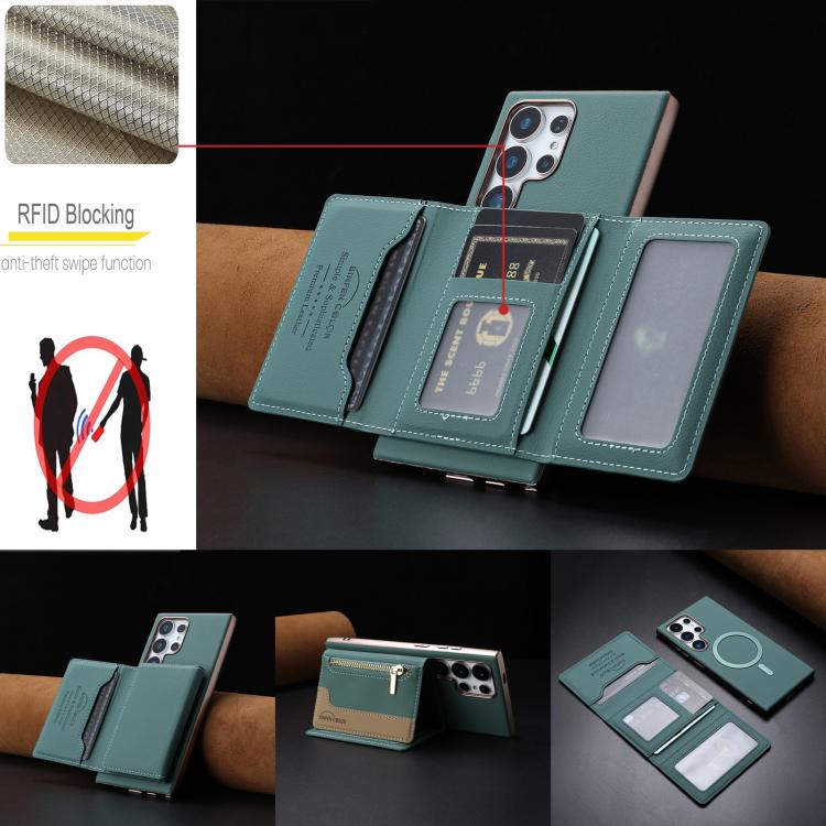 For Samsung Galaxy S24 Ultra 5G Zipper Horizontal Magnetic Card Bag RFID MagSafe Phone Case