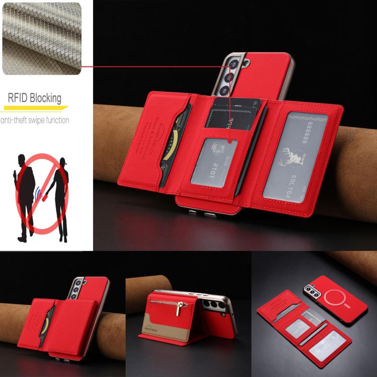 For Samsung Galaxy S24+ 5G Zipper Horizontal Magnetic Card Bag RFID MagSafe Phone Case
